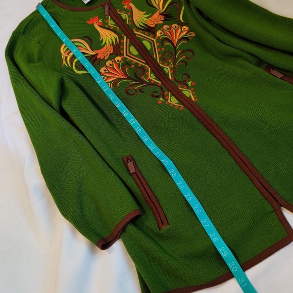 Bob Mackie Wearable Art Vintage Rooster Floral Zip Up Sweater - Picture 7 of 8